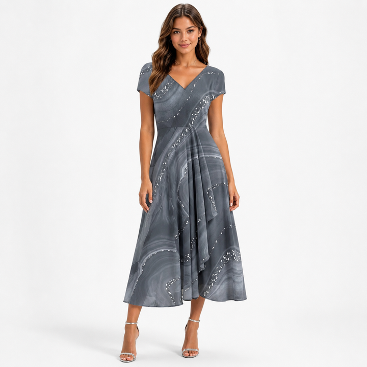 Tereza – Elegantní midi šaty s výstřihem do V
