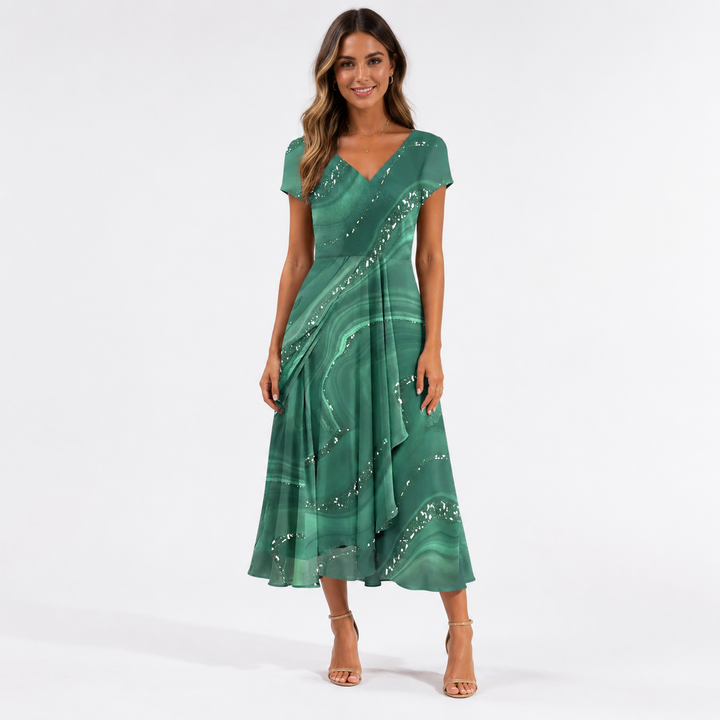 Tereza – Elegantní midi šaty s výstřihem do V