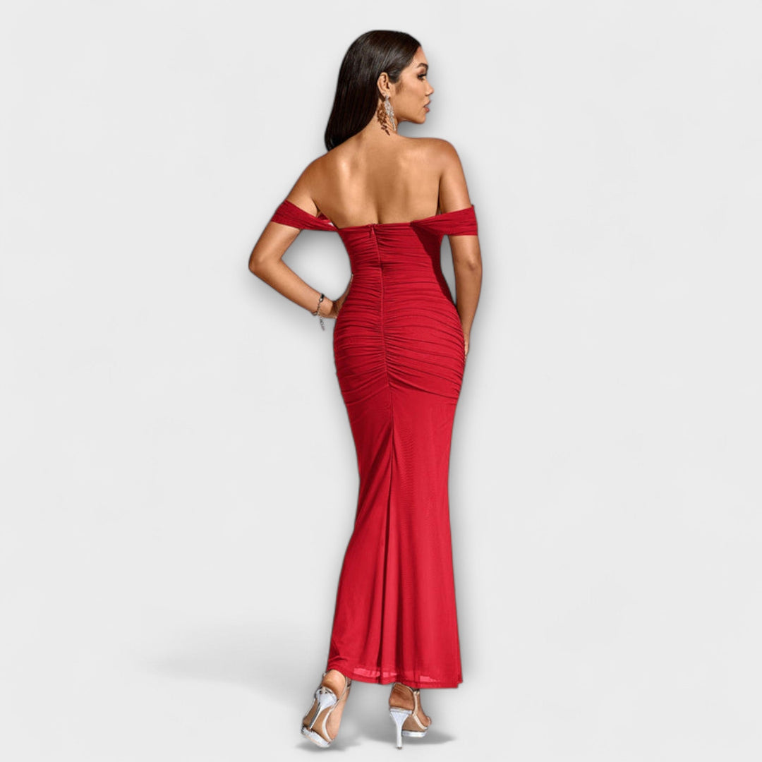 Ione - Šaty Bodycon s odhalenými rameny a řasením