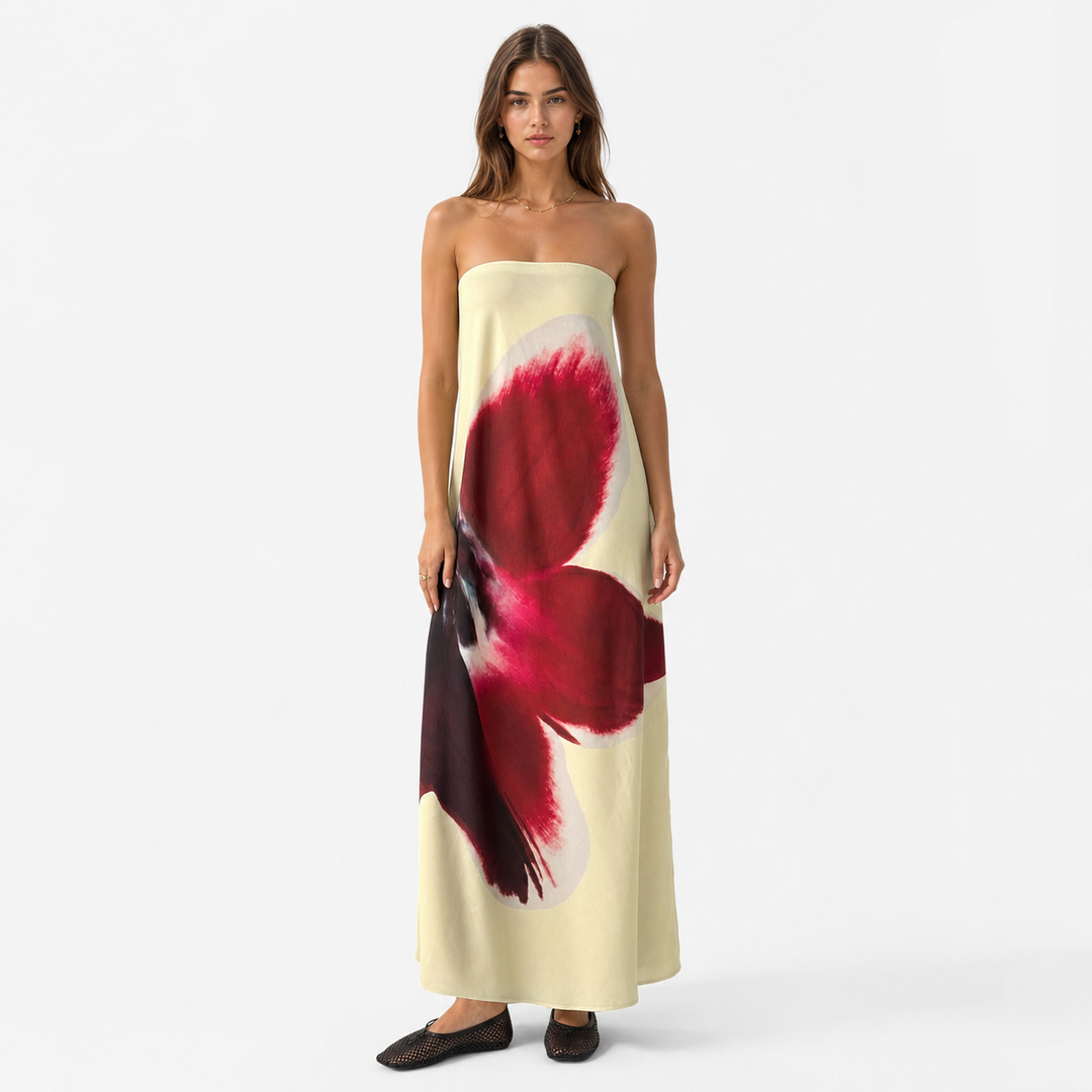 Chic off-shoulder bezramenné maxi šaty