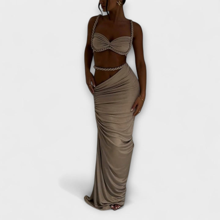 Jane - Stylový gradientový pletený crop top a overskirt duo