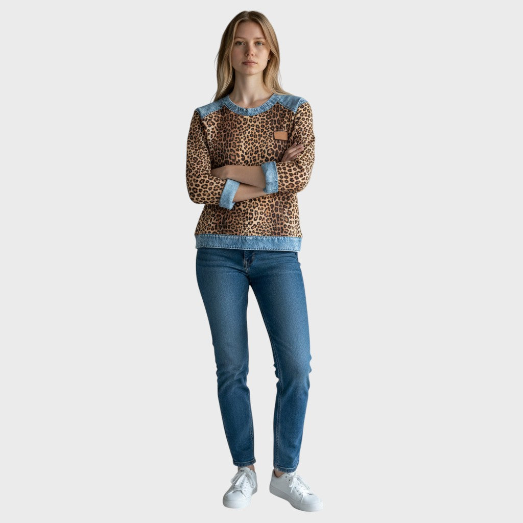 Roxy | Top s leopardím vzorem a džínovými lemy